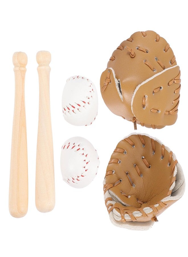SHINEOFI 2 Sets Miniature Baseball Bats Gloves Kit Simulation Baseball Model Toys Mini Sports Baseball Bat Glove and Ball Set for Dollhouse Accessories Crafts Project Decoration, Khaki - Image 1