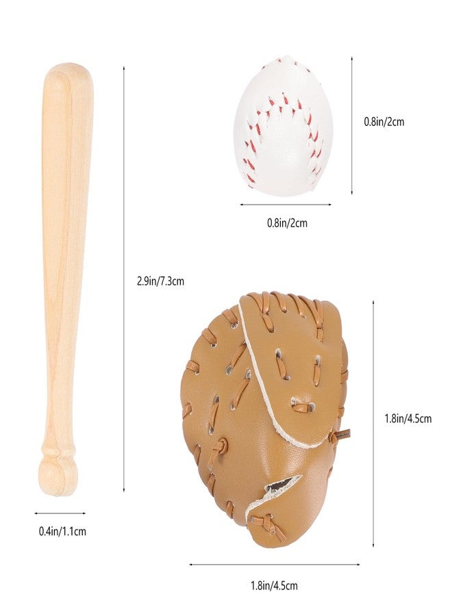SHINEOFI 2 Sets Miniature Baseball Bats Gloves Kit Simulation Baseball Model Toys Mini Sports Baseball Bat Glove and Ball Set for Dollhouse Accessories Crafts Project Decoration, Khaki - Image 2