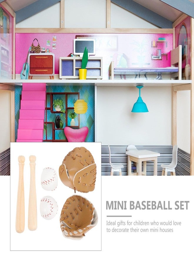 SHINEOFI 2 Sets Miniature Baseball Bats Gloves Kit Simulation Baseball Model Toys Mini Sports Baseball Bat Glove and Ball Set for Dollhouse Accessories Crafts Project Decoration, Khaki - Image 5