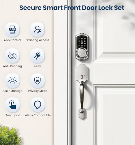 Veise VE06-H Smart Front Door Lock Set, App Control, Keyless Entry Deadbolt with Lever Handle, Electronic Digital Touchscreen Keypad, Auto Lock, Easy Install, Satin Nickel - Image 4