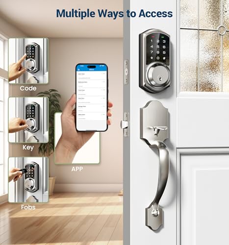 Veise VE06-H Smart Front Door Lock Set, App Control, Keyless Entry Deadbolt with Lever Handle, Electronic Digital Touchscreen Keypad, Auto Lock, Easy Install, Satin Nickel - Image 2