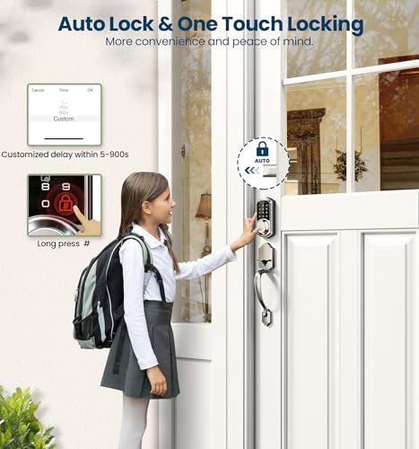 Veise VE06-H Smart Front Door Lock Set, App Control, Keyless Entry Deadbolt with Lever Handle, Electronic Digital Touchscreen Keypad, Auto Lock, Easy Install, Satin Nickel - Image 5