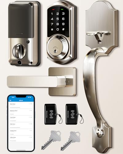 Veise VE06-H Smart Front Door Lock Set, App Control, Keyless Entry Deadbolt with Lever Handle, Electronic Digital Touchscreen Keypad, Auto Lock, Easy Install, Satin Nickel - Image 1