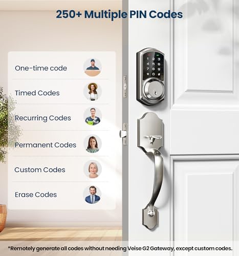 Veise VE06-H Smart Front Door Lock Set, App Control, Keyless Entry Deadbolt with Lever Handle, Electronic Digital Touchscreen Keypad, Auto Lock, Easy Install, Satin Nickel - Image 3