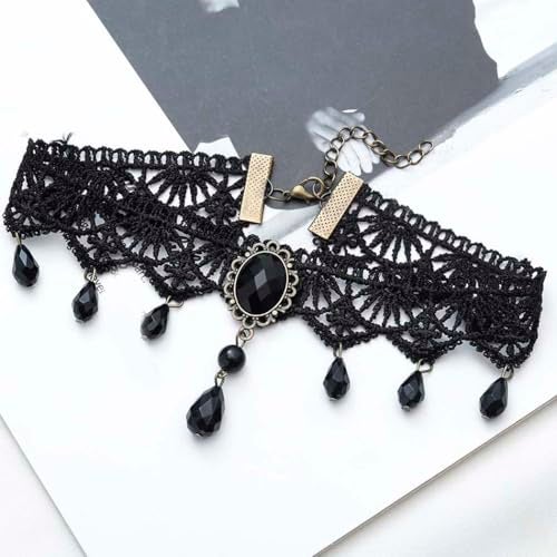 Zoestar Halloween Black Lace Choker Necklaces Vintage Crystal Pendant Necklace Punk Chain Accessories for Women - Image 5