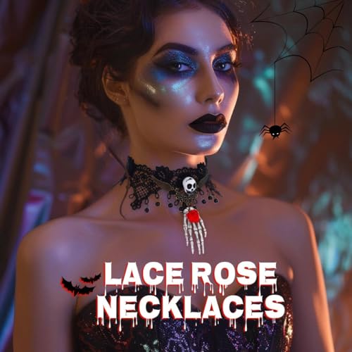 Zoestar Halloween Black Lace Choker Necklaces Vintage Crystal Pendant Necklace Punk Chain Accessories for Women - Image 4