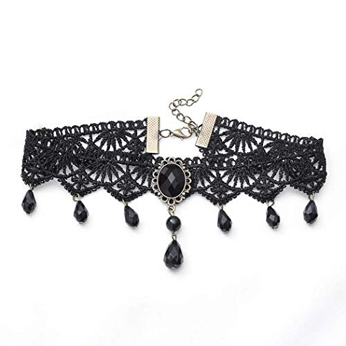 Zoestar Halloween Black Lace Choker Necklaces Vintage Crystal Pendant Necklace Punk Chain Accessories for Women - Image 3