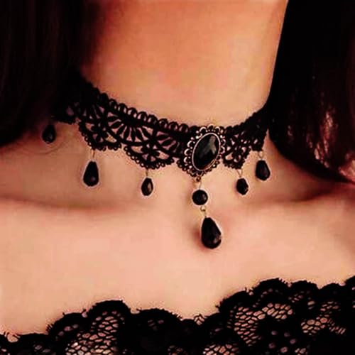 Zoestar Halloween Black Lace Choker Necklaces Vintage Crystal Pendant Necklace Punk Chain Accessories for Women - Image 2
