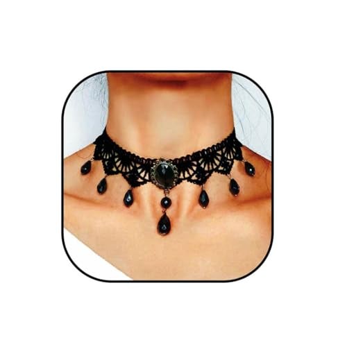 Zoestar Halloween Black Lace Choker Necklaces Vintage Crystal Pendant Necklace Punk Chain Accessories for Women - Image 1