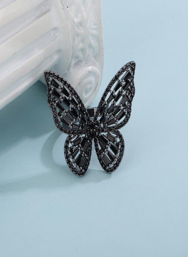 Aimimier Crystal Butterfly Ring Cubic Zirconia Open Adjustable Bow-Knot Knuckle Ring Sparkling Festival Prom Butterfly Jewelry for Women(Black) - Image 3