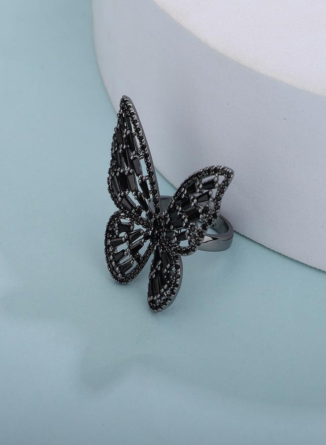 Aimimier Crystal Butterfly Ring Cubic Zirconia Open Adjustable Bow-Knot Knuckle Ring Sparkling Festival Prom Butterfly Jewelry for Women(Black) - Image 4