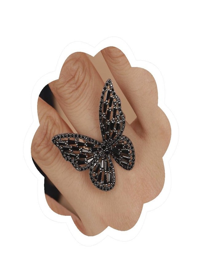 Aimimier Crystal Butterfly Ring Cubic Zirconia Open Adjustable Bow-Knot Knuckle Ring Sparkling Festival Prom Butterfly Jewelry for Women(Black) - Image 1