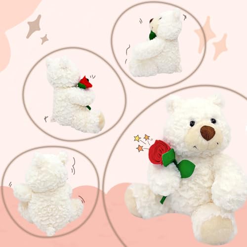 Dreplfn White Plush Teddy Bear with Rose 9 Cute Small Teddy Bear Soft Stuffed Animal Plush Doll for Valentines Wedding Anniversary Birthday Gift for Kids Girls Girlfriend Wife Mom - Image 5