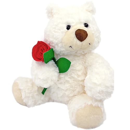 Dreplfn White Plush Teddy Bear with Rose 9 Cute Small Teddy Bear Soft Stuffed Animal Plush Doll for Valentines Wedding Anniversary Birthday Gift for Kids Girls Girlfriend Wife Mom - Image 1