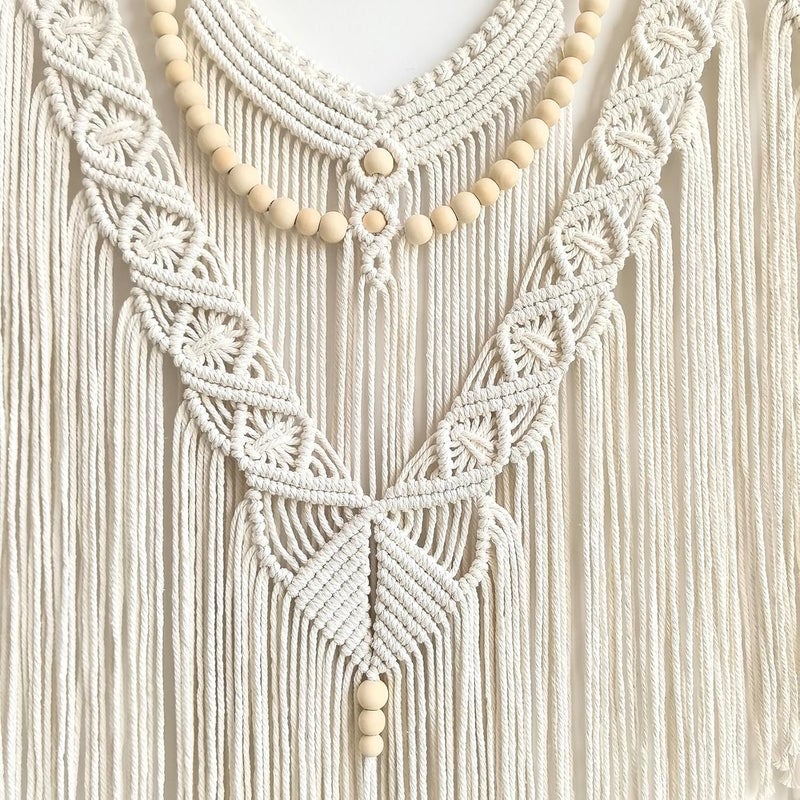 Achart Macrame Wall Hanging Large- Boho Wall Decor- large wall art- Wall Decor Living Room- Macrame Tapestry Boho Decor for Bedroom (Beige-V) - Image 3