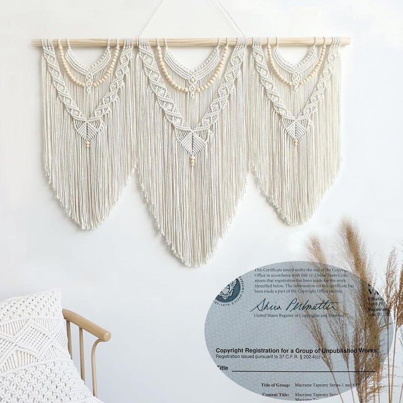 Achart Macrame Wall Hanging Large- Boho Wall Decor- large wall art- Wall Decor Living Room- Macrame Tapestry Boho Decor for Bedroom (Beige-V) - Image 5