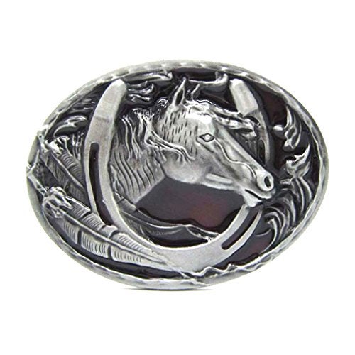 MASOP Equestrian Horseshoe Horse Head Embossed Mens Belt Buckle Oval - Image 5