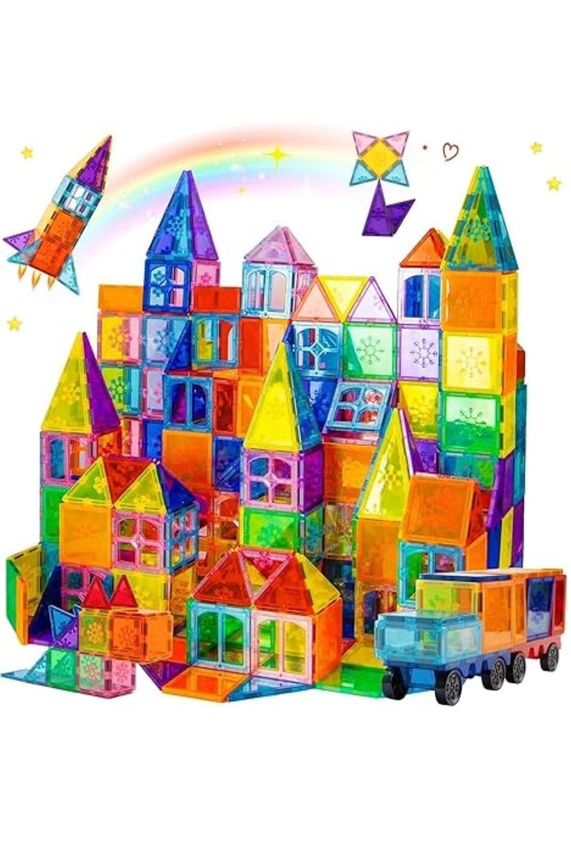 Magnetic Tiles,100 PCS Building Blocks Magnet Toys for Kids,3D Magnet Puzzles Stacking Blocks,Kids Construction Toys for Educational Creativity Toys,Boys Girls Ages 3+,with 2 Cars - Image 1