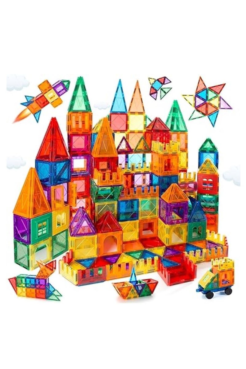 Magnetic Tiles,100 PCS Building Blocks Magnet Toys for Kids,3D Magnet Puzzles Stacking Blocks,Kids Construction Toys for Educational Creativity Toys,Boys Girls Ages 3+,with 2 Cars - Image 2
