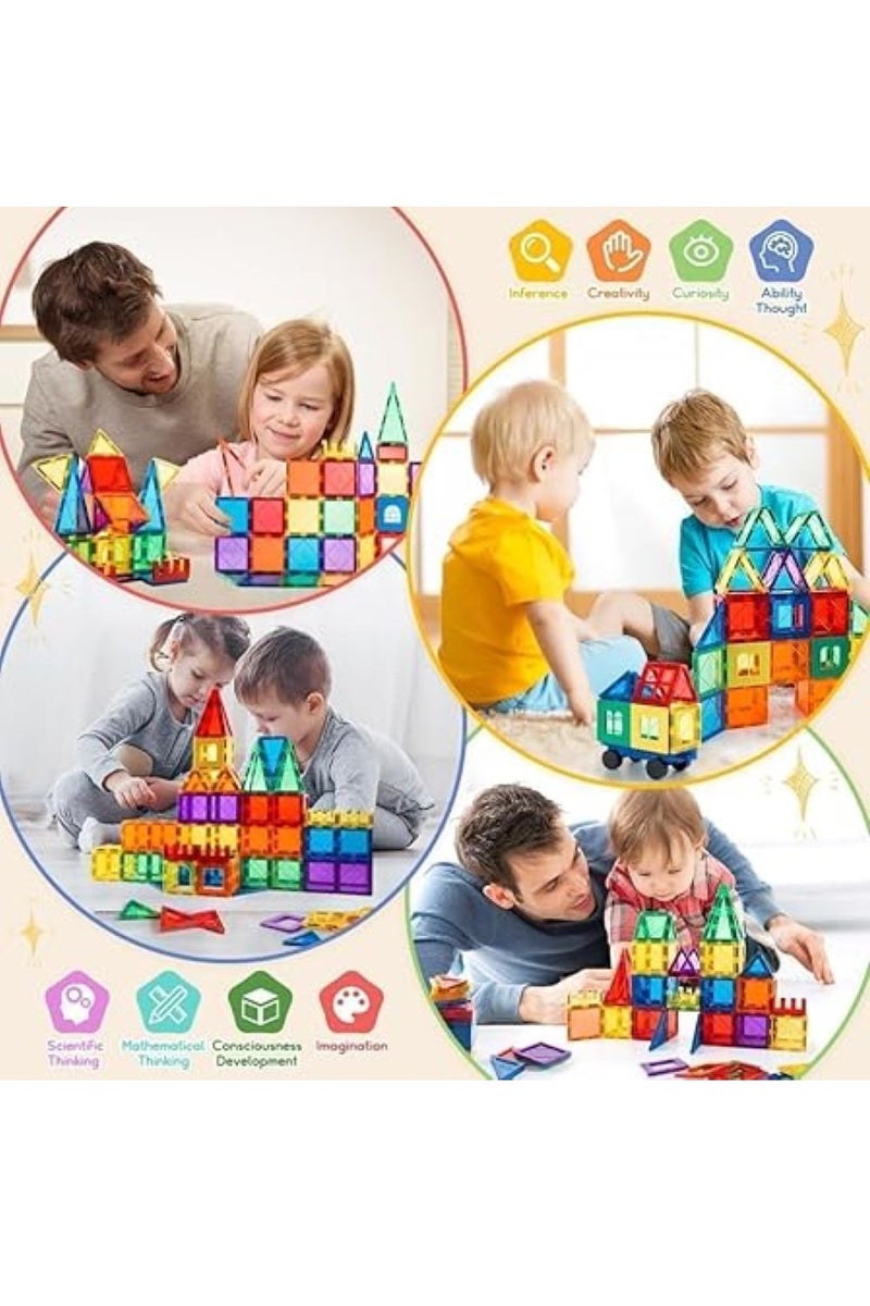 Magnetic Tiles,100 PCS Building Blocks Magnet Toys for Kids,3D Magnet Puzzles Stacking Blocks,Kids Construction Toys for Educational Creativity Toys,Boys Girls Ages 3+,with 2 Cars - Image 4