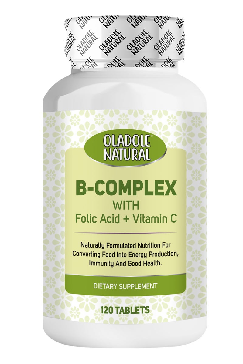 Oladole Natural B-Complex With Folic Acid & Vitamin C- 120 Tablets,  Essential B Vitamins For Cell Health, Immune Support & Prenatal Support - Image 1