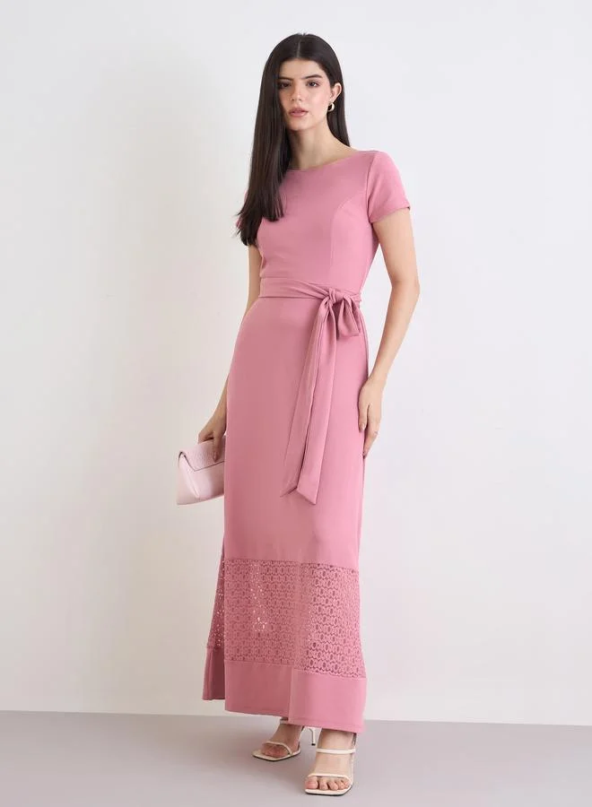 Styli Pink A-Line Maxi Dress with Belt