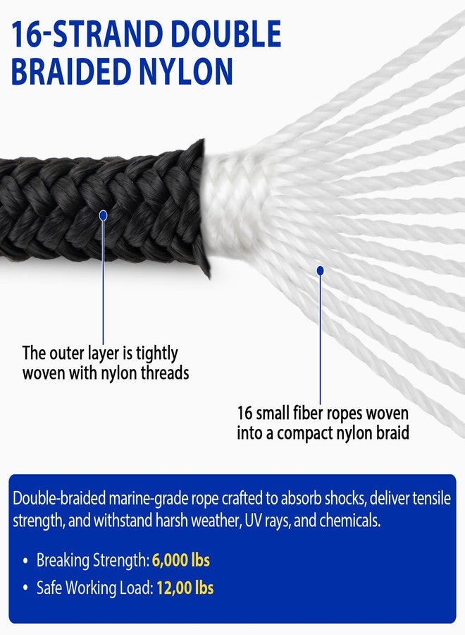 HOKINETY Boat Dock Lines Marine Rope - 1/2" x 15ft with Pre-Spliced 12" Loop Double Braided Nylon Ropes Bumper Tie Mooring Line for Boats Docking Pontoon Boating Accessories - 4 Pack - Image 3