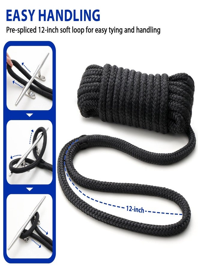 HOKINETY Boat Dock Lines Marine Rope - 1/2" x 15ft with Pre-Spliced 12" Loop Double Braided Nylon Ropes Bumper Tie Mooring Line for Boats Docking Pontoon Boating Accessories - 4 Pack - Image 4