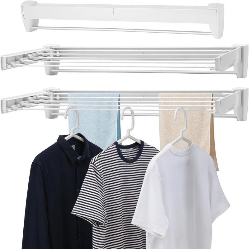 NIMBLOOM Collapsible Wall Laundry Drying Rack, Wall Mounted Plastic Clothes Dry Rack with 5 Sliding Rods 1 Fixed Towel Bar, Space-Saving Foldable Laundry Hanger for Indoor Balcony Small Spaces - Image 1