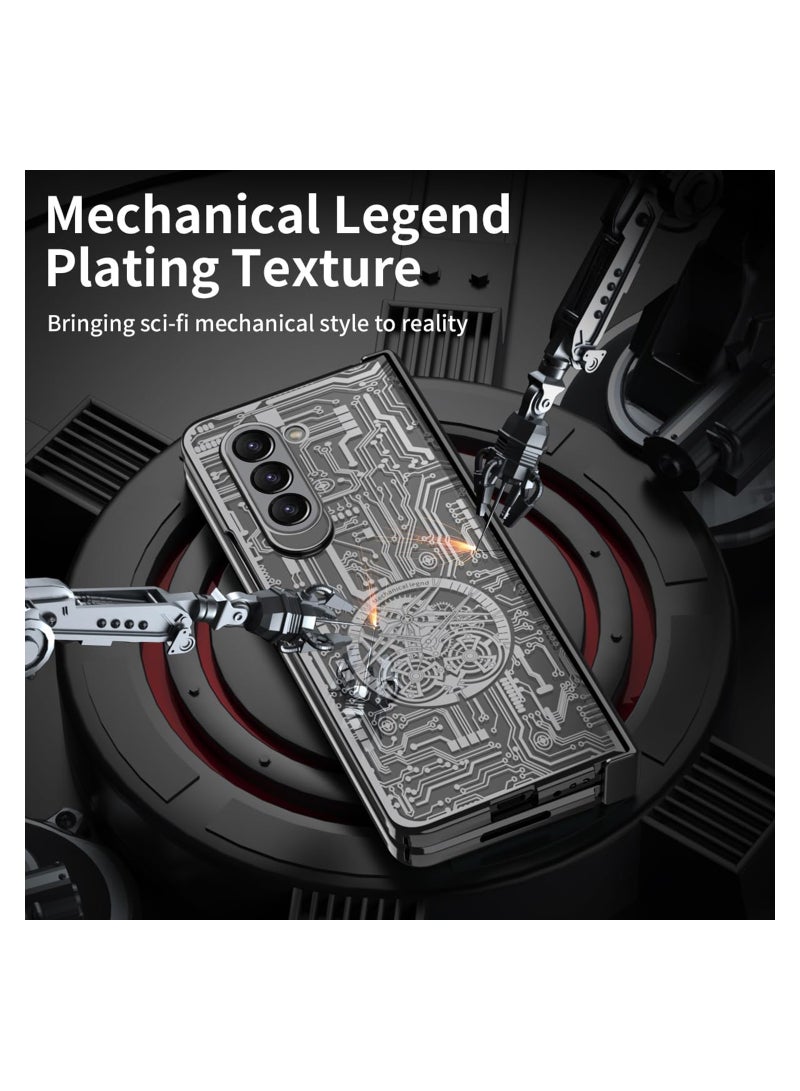 KASTWAVE for Samsung Galaxy Z Fold 5 Case with Screen Protector, Fold 5 Case with Hinge Protection + Mechanical Legend Plating Texture Luxury Crystal Clear Case for Galaxy Z Fold 5 - Image 3