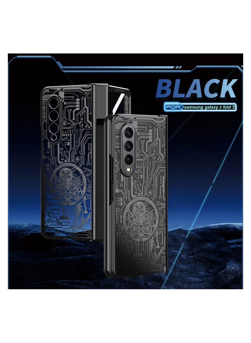 KASTWAVE for Samsung Galaxy Z Fold 5 Case with Screen Protector, Fold 5 Case with Hinge Protection + Mechanical Legend Plating Texture Luxury Crystal Clear Case for Galaxy Z Fold 5 - Image 2