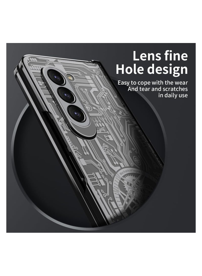 KASTWAVE for Samsung Galaxy Z Fold 5 Case with Screen Protector, Fold 5 Case with Hinge Protection + Mechanical Legend Plating Texture Luxury Crystal Clear Case for Galaxy Z Fold 5 - Image 4