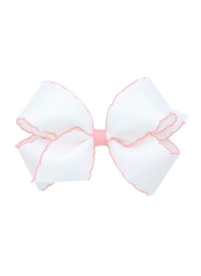 Wee Ones Girlsclassic Grosgrain Moonstitch Edge Hair Bow On A Weestay Hair Clip Medium White With Light Pink  - Image 1
