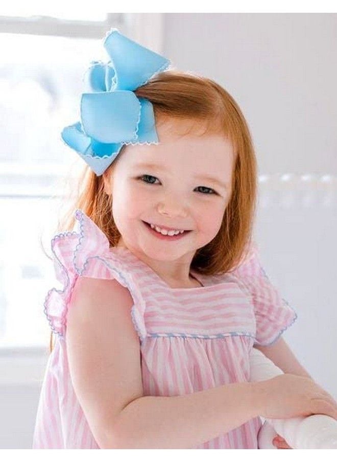 Wee Ones Girlsclassic Grosgrain Moonstitch Edge Hair Bow On A Weestay Hair Clip Medium White With Light Pink  - Image 5