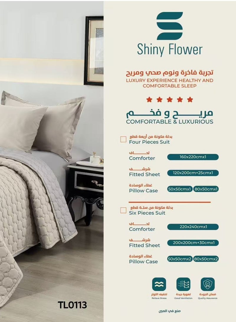 ShinyFlower Cotton Comforter Set for Double Bed 6-Piece Compressed Quilt Soft Microfiber Fabric 240 x 220 cm - Image 2
