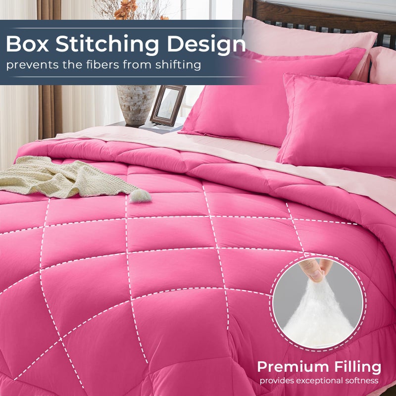HEVUMYI Hot Pink & Baby Pink King Comforter Set - 7-Piece All Season Bed in a Bag King, Ultra Soft Bedding Set with Comforter, Flat Sheet, Fitted Sheet, Pillowcases, Pillow Shams - Image 4