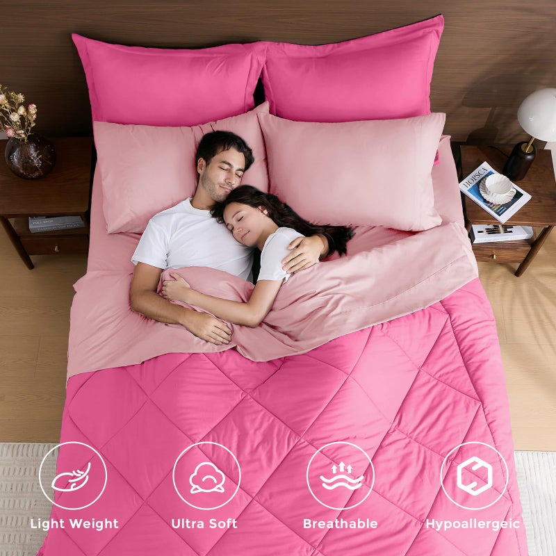 HEVUMYI Hot Pink & Baby Pink King Comforter Set - 7-Piece All Season Bed in a Bag King, Ultra Soft Bedding Set with Comforter, Flat Sheet, Fitted Sheet, Pillowcases, Pillow Shams - Image 2