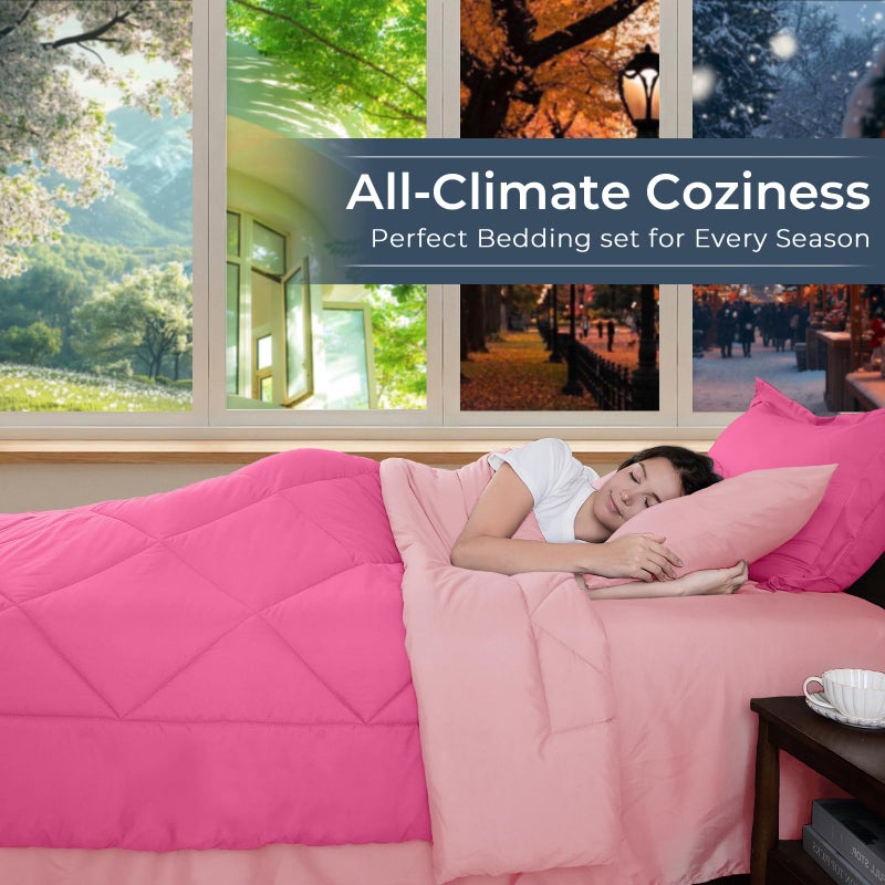 HEVUMYI Hot Pink & Baby Pink King Comforter Set - 7-Piece All Season Bed in a Bag King, Ultra Soft Bedding Set with Comforter, Flat Sheet, Fitted Sheet, Pillowcases, Pillow Shams - Image 3