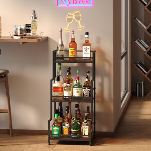 Bliesosfud Trapezoid Liquor Stand, 3 Tier Liquor Cabinet, Wine Bottle Display Shelf for Home Bar, Mini Corner Liquor Bottle Display Stand for Whiskey, Wine, Stepped Wine Rack Freestanding Floor - Image 5