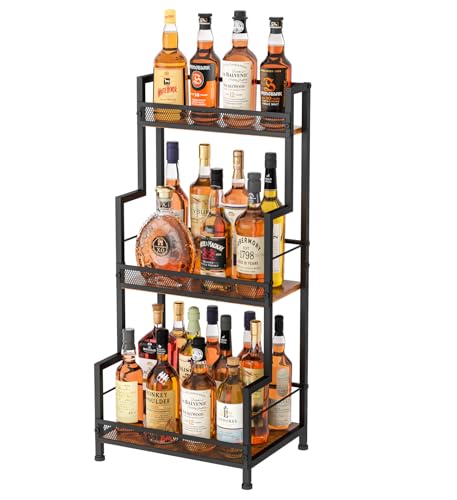 Bliesosfud Trapezoid Liquor Stand, 3 Tier Liquor Cabinet, Wine Bottle Display Shelf for Home Bar, Mini Corner Liquor Bottle Display Stand for Whiskey, Wine, Stepped Wine Rack Freestanding Floor - Image 1