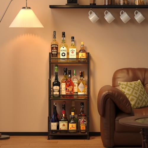 Bliesosfud Trapezoid Liquor Stand, 3 Tier Liquor Cabinet, Wine Bottle Display Shelf for Home Bar, Mini Corner Liquor Bottle Display Stand for Whiskey, Wine, Stepped Wine Rack Freestanding Floor - Image 3