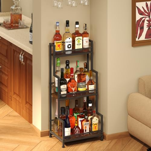 Bliesosfud Trapezoid Liquor Stand, 3 Tier Liquor Cabinet, Wine Bottle Display Shelf for Home Bar, Mini Corner Liquor Bottle Display Stand for Whiskey, Wine, Stepped Wine Rack Freestanding Floor - Image 2