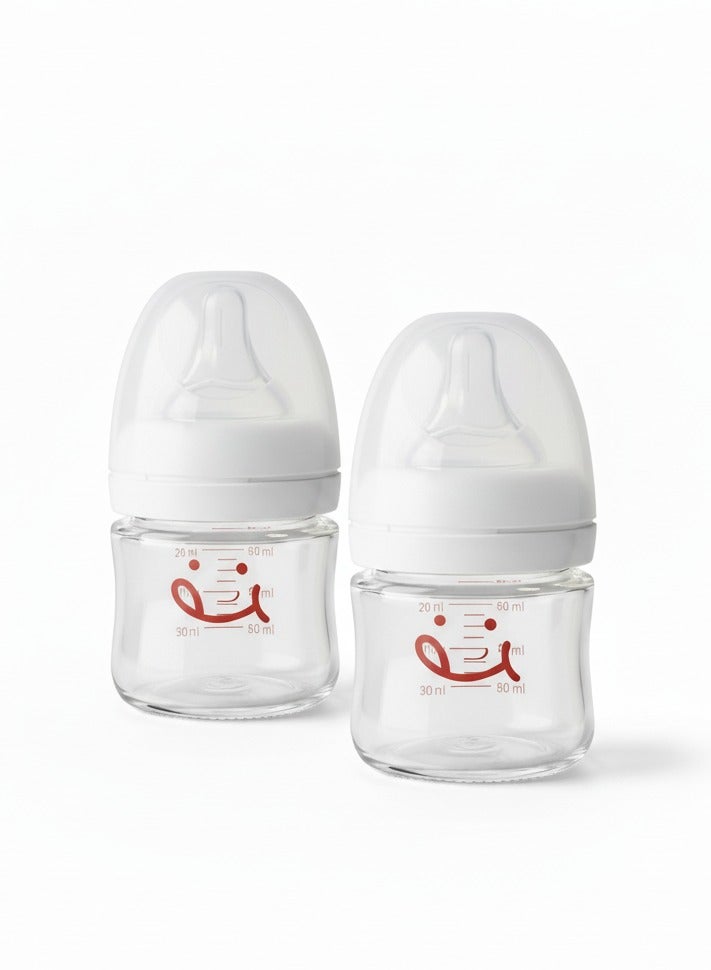 أم أكثر MoMoreرضاعة اطفال زجاج 80 مل (عبوة من 2) - قزاز ضد المغص بعنق واسع مع حلمة طبيعية تشبه ثدي الأم للمواليد والرضع (0 شهر+) - خالية من BPA، سهلة التنظيف ومقاومة للحرارة - Image 1