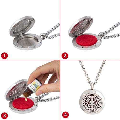 mEssentials Wild Essentials Wrought Iron Essential Oil Diffuser Necklace, Stainless Steel Locket Pendant with 24 inch Chain, 12 Color Refill Pads, Customizable Color Changing Perfume Jewelry for Aromatherapy - Image 4