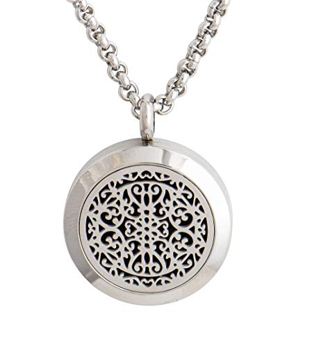 mEssentials Wild Essentials Wrought Iron Essential Oil Diffuser Necklace, Stainless Steel Locket Pendant with 24 inch Chain, 12 Color Refill Pads, Customizable Color Changing Perfume Jewelry for Aromatherapy - Image 1