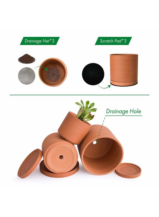 D'vine Dev Terracotta Pots for Plants, 4.2 Inch 5.3 Inch 6.5 Inch, Succulent Planter Pot with Drainage and Saucer, 40-A-T-1 - Image 3