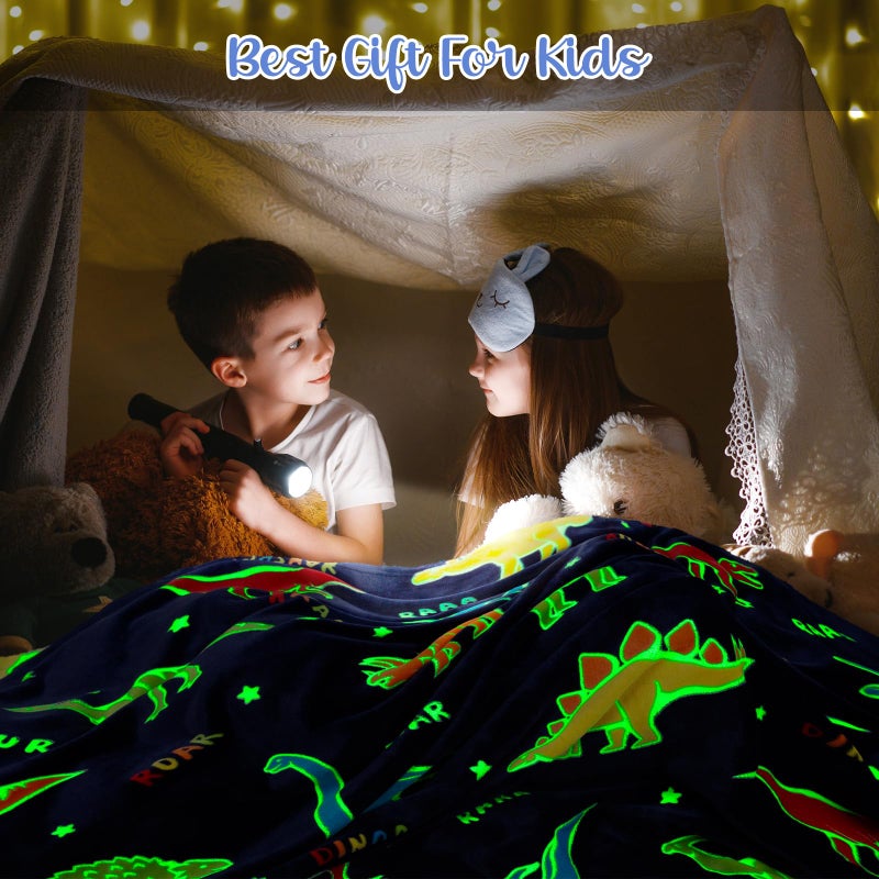 Levens Dinosaur Gifts Toys for Boys Girls - Glow in The Dark Dino Blanket Best Christmas Birthday Valentines Easter Presents for Kids Age 1 2 3 4 5 6 7 8 9 10 Year Old Child Teen Toddler Soft Throw 50"x60"  - Image 2