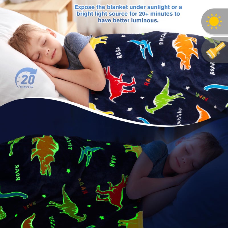 Levens Dinosaur Gifts Toys for Boys Girls - Glow in The Dark Dino Blanket Best Christmas Birthday Valentines Easter Presents for Kids Age 1 2 3 4 5 6 7 8 9 10 Year Old Child Teen Toddler Soft Throw 50"x60"  - Image 4