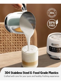 HAZEL QUINN Hazel Quinn Milk Frother, 5 Functions, Variable Temp & Thickness Frother and Steamer, Detachable for Dishwasher Safe, 400ML/13.5OZ for Hot & Cold Latte, Cappuccino - Pearl White  - Image 4