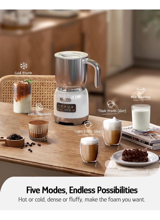 HAZEL QUINN - Hazel Quinn Milk Frother, 5 Functions, Variable Temp & Thickness Frother and Steamer, Detachable for Dishwasher Safe, 400ML/13.5OZ for Hot & Cold Latte, Cappuccino - Pearl White - Image 1
